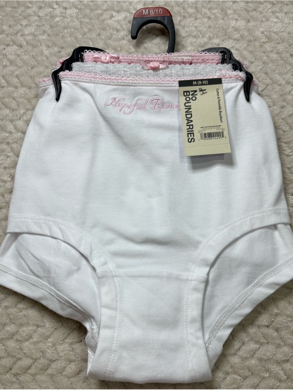NWT No Boundaries 3-Pack Cotton Pointelle Boyshort Panties M(8-10).